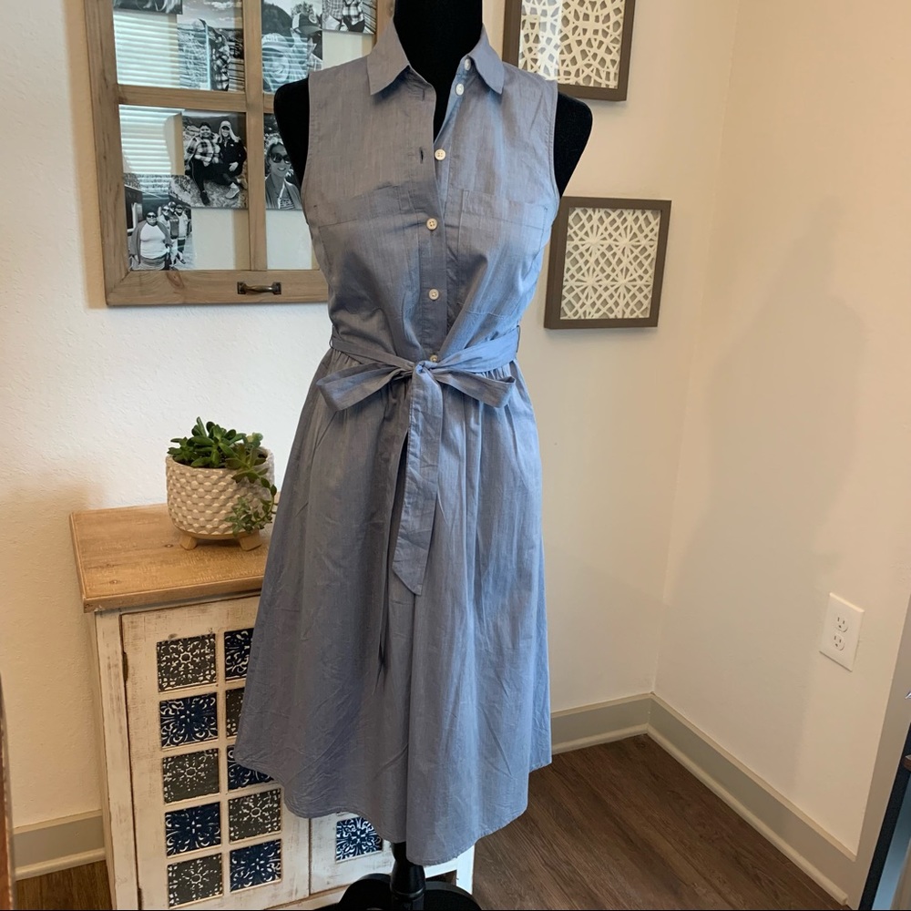 Chambray Fit and Flare Button Down Dress
